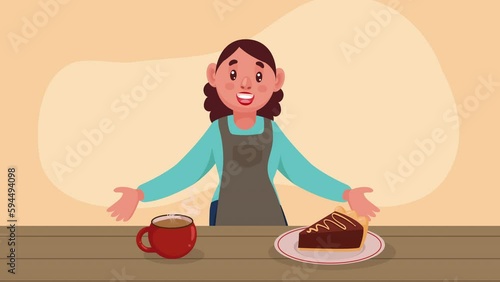 coffee shop female worker with aprom animation photo