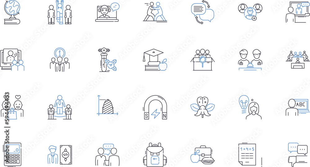 Courses and modules line icons collection. Curriculum, Syllabus, Program, Class, Lecture, Seminar, Workshop vector and linear illustration. Tutorial,Lab,Assignment outline signs set