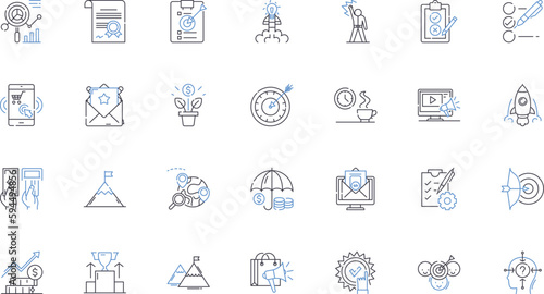 Commercial accomplishments line icons collection. Profitability, Growth, Expansion, Innovation, Differentiation, Excellence, Consistency vector and linear illustration. Efficiency,Effectiveness