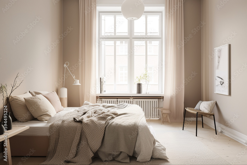 Cozy bedroom. Interior concept created with generative ai tools.