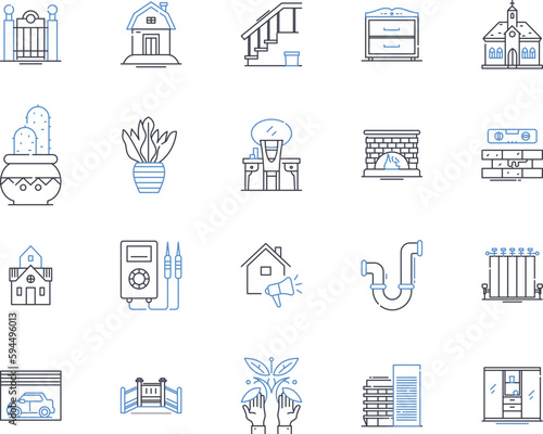 Retail complex line icons collection. Mall, Shopping, Retail, Marketplace, Plaza, Center, Department vector and linear illustration. Store,Outlet,Boutique outline signs set