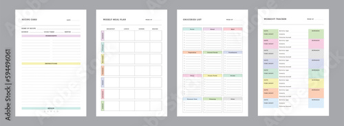 4 set Meal Planner and groceries list planner. Plan you food day easily. Vector illustration