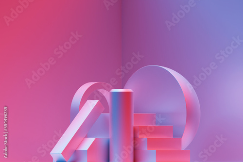 3d illustration of a  pink  circle podium stand on the background of a geometric composition. 3d rendering. Minimalism geometry background