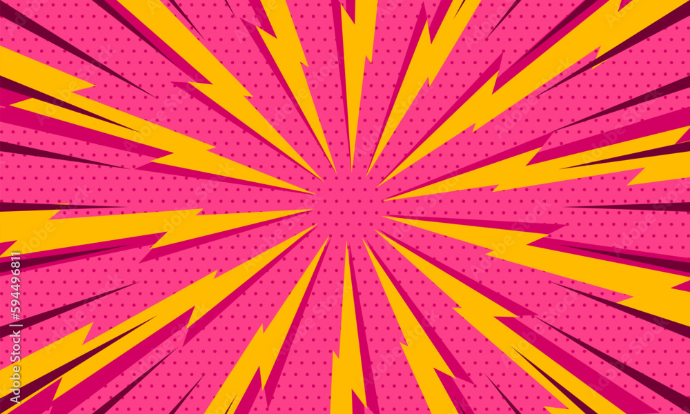 comic cartoon pink background with radial thunder bolt