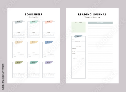 Bookshelf and reading journal planner.