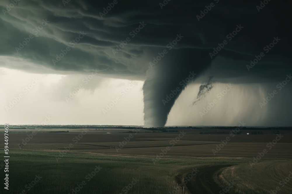 Dramatic image of a tornado forming in the distance. Generative AI