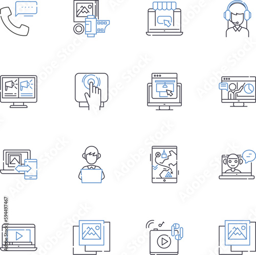 Radio waves line icons collection. Frequency, Amplification, Antenna, Transmission, Reception, Modulation, Spectrum vector and linear illustration. Wavelength,Interference,Propagation outline signs