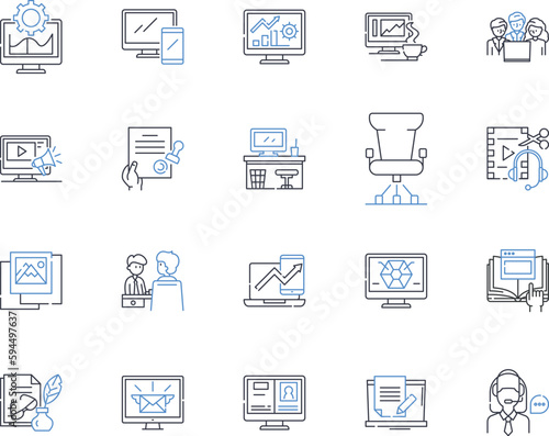 Telecommuting trade line icons collection. Remote, Flexible, Virtual, Mobile, Location-independent, Digital, Online vector and linear illustration. Work-from-home,Telework,Telecommute outline signs