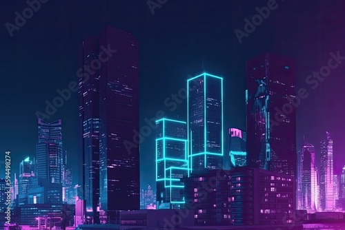 Modern city skyline with skyscrapers and office buildings. Generative AI