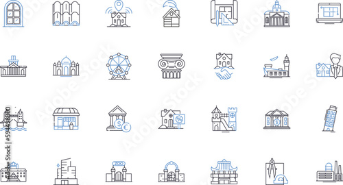 Residences line icons collection. Home, Apartment, Mansion, Condo, Villa, Cottage, Bungalow vector and linear illustration. Farmhouse,Tent,Trailer outline signs set