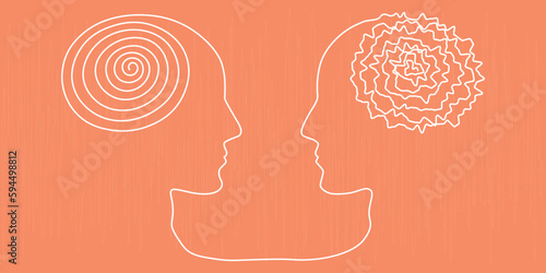 Mental health, illness, brain development, medical treatment and business concept, therapist treat patient illnesses by psycho therapy, continuous line vector illustration.
