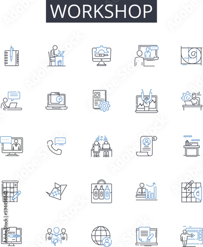 Workshop line icons collection. Conference, Seminar, Meeting, Symposium, Summit, Gathering, Forum vector and linear illustration. Convention,Session,Clinic outline signs set