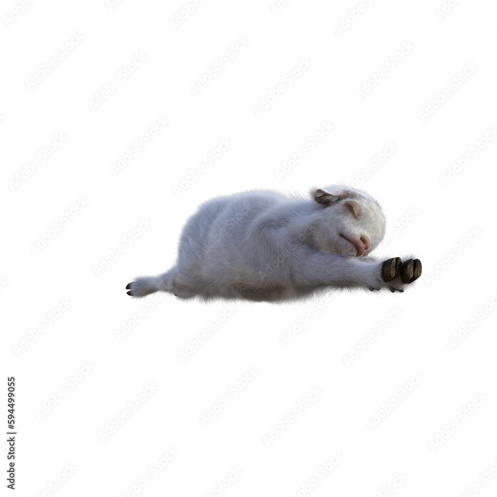 Fototapeta premium Goat baby character on transparent background. 3d rendering illustration for collage, clipart, composting, pose.