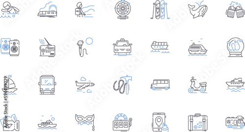 Trek line icons collection. Adventure, Exploration, Discovery, Boldness, Courage, Challenge, Trekking vector and linear illustration. Hiking,Mountaineering,Expedition outline signs set
