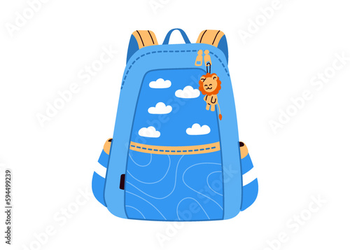 School backpack for firts grader.Vector illustration in flat cartoon style