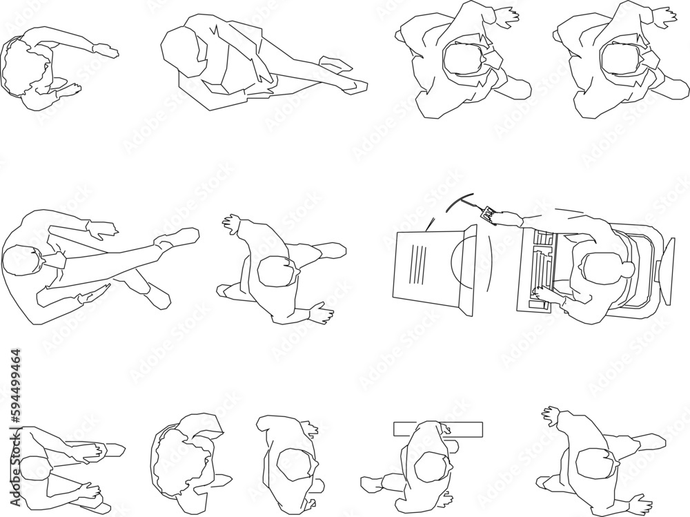 collection of vector illustration sketches of people top view with white background collection of vector illustration sketches of people top view with white background