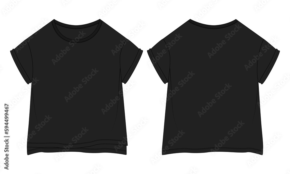 T shirt shirt tops Technical Fashion flat sketch vector illustration black Color template for kids. T shirt shirt tops Technical Fashion flat sketch vector illustration black Color template for kids.