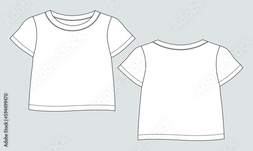 T shirt shirt tops Technical Fashion flat sketch vector illustration template for kids .