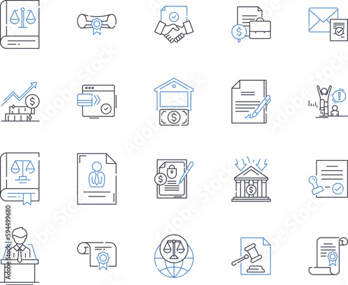 Land law line icons collection. Property, Title, Ownership, Conveyance, Surveying, Zoning, Eminent domain vector and linear illustration. Adverse possession,Encroachment,Deed outline signs set