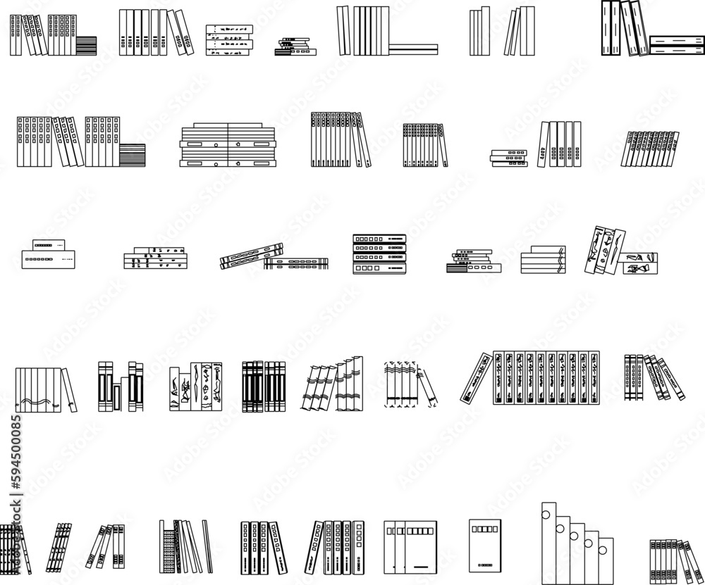 sketch vector black and white illustration of stack of thick books