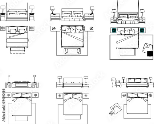 sketch vector black and white illustration of bed interior