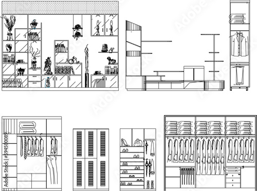 sketch vector illustration black and white large wardrobe