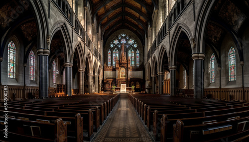 Silent prayer in majestic gothic basilica chapel generated by AI