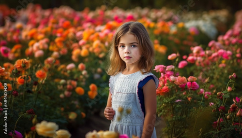 Innocent girl enjoys nature beauty in meadow generated by AI