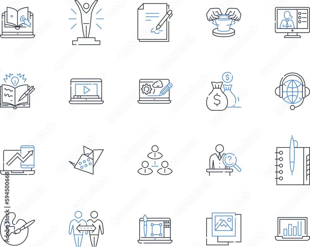 Fototapeta premium Customer outreach line icons collection. Personalization, Engagement , Communication, Follow-up, Relationships, Empathy, Loyalty vector and linear illustration. Feedback,Influence,Accessibility