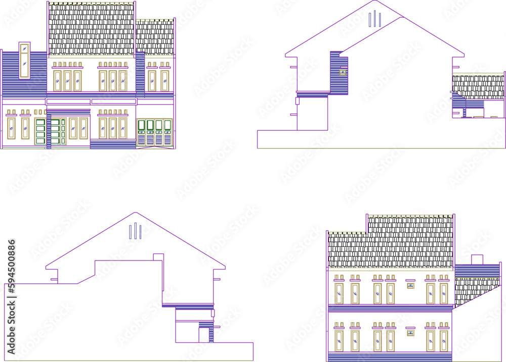 Fototapeta premium Vector sketch illustration of tropical two storey house design