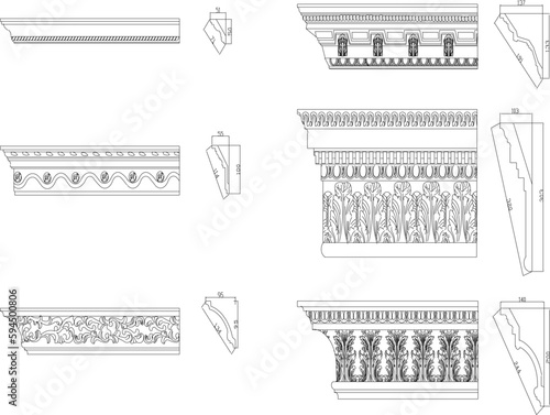Vector sketch detailed illustration of classic gypsum profile