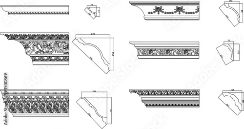 Vector sketch detailed illustration of classic gypsum profile