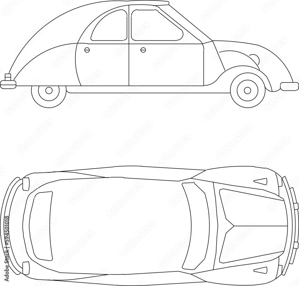 Vector sketch illustration set of simple cars side view