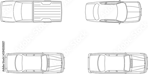 Vector sketch illustration set of simple cars top view