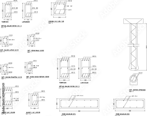 Vector sketch of detail illustration of columns and beams