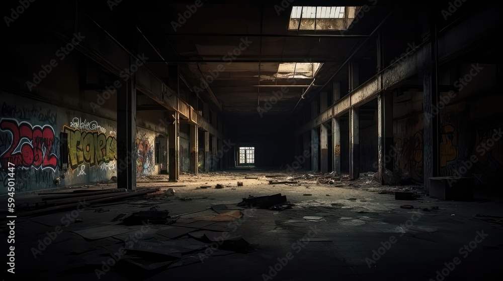 Obraz premium Desolate Dangers: Exploring the Haunting Abandoned Factory 4. Generative AI
