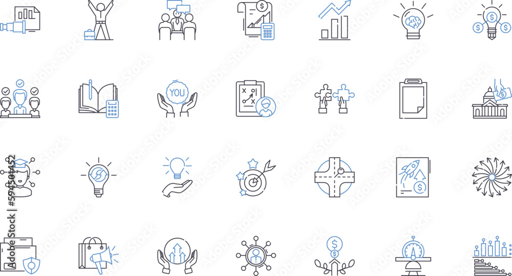 Sales Planning line icons collection. Forecasting, Strategy, Pipeline, Targeting, Prospecting, Budgeting, Conversion vector and linear illustration. Territory,Objectives,Prospects outline signs set