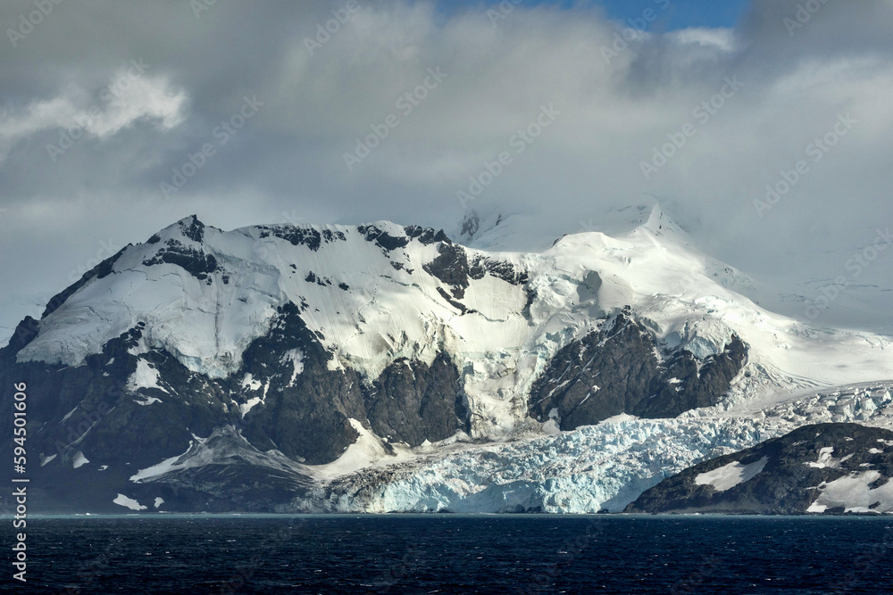 Mountain Peaks and Glaciers of Elephant Island in Antarctica