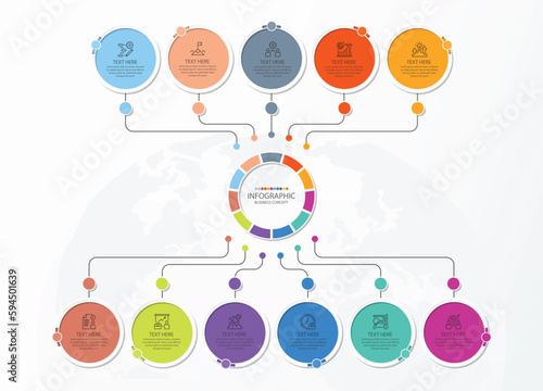 Process infographic with 11 steps, process or options.