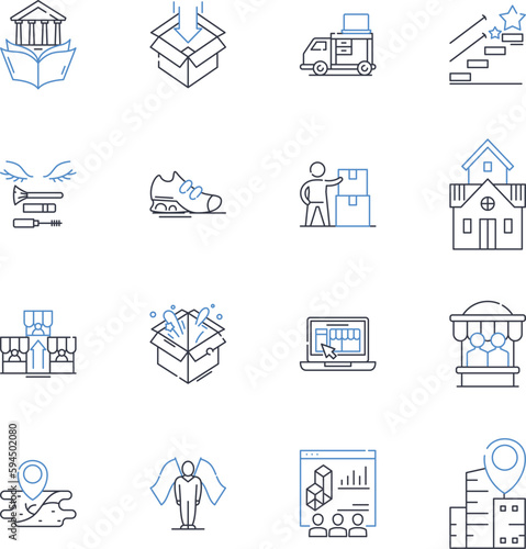 City postal services line icons collection. Delivery, Mailbox, Courier, Postage, Sorting, PO Box, Stamps vector and linear illustration. Mailing,Package,Tracking outline signs set photo