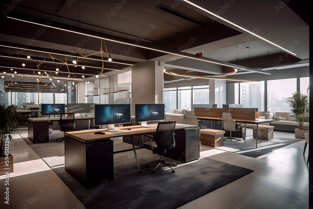 office interior open space with computers