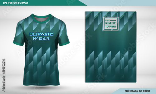 Sports jersey and t-shirt dark cyan sharp geomatry template sports jersey design vector mockup. Sports design for football and soccer