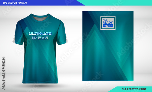 Sports jersey and triangle turqois color gradation t-shirt template sports jersey design vector mockup. Sports design for football and soccer