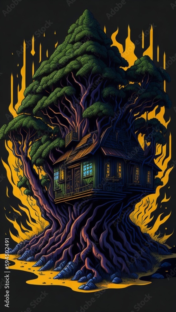 Shirt design about a tree house