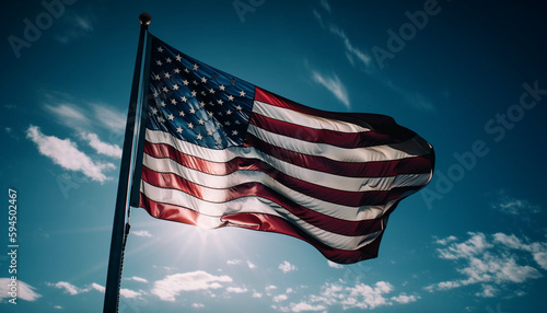 Waving flag symbolizes American freedom and pride generated by AI
