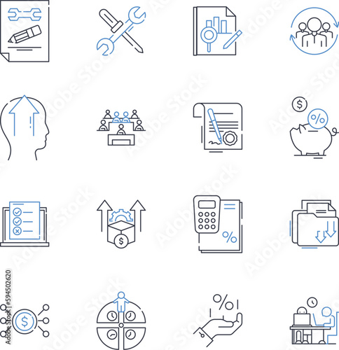 Earnings potential line icons collection. Income, Salary, Paycheck, Prosperity, Wealth, Revenue, Profits vector and linear illustration. Finances,Success,Growth outline signs set