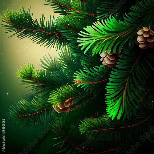 Christmas tree branches background Created by AI tool . AI photo