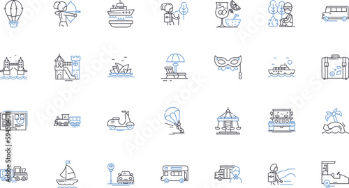 Wayfaring wanders line icons collection. Adventure, Exploration, Roaming, Journey, Trekking, Hiking, Wandering vector and linear illustration. Nomadic,Travel,Pilgrimage outline signs set