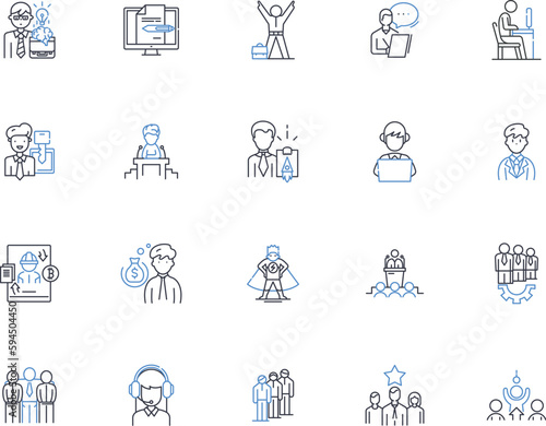 Duty line icons collection. Responsibility, Obligation, Commitment, Service, Accountability, Loyalty, Duty-bound vector and linear illustration. Work,Oblige,Expectation outline signs set