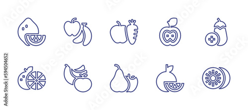 Fruit line icon set. Editable stroke. Vector illustration. Containing lemon  fruit  nutrition  apple  aubergine  orange  kiwi.